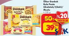 ÜLKER DANKEK RULO PASTA ÇİKOLATALI/ÇİLEKLİ/MUZLU 235 G